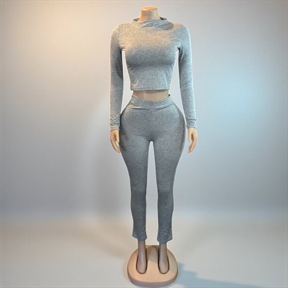 2 Piece Top and Long Pant Gray Set - Picture 4 of 7
